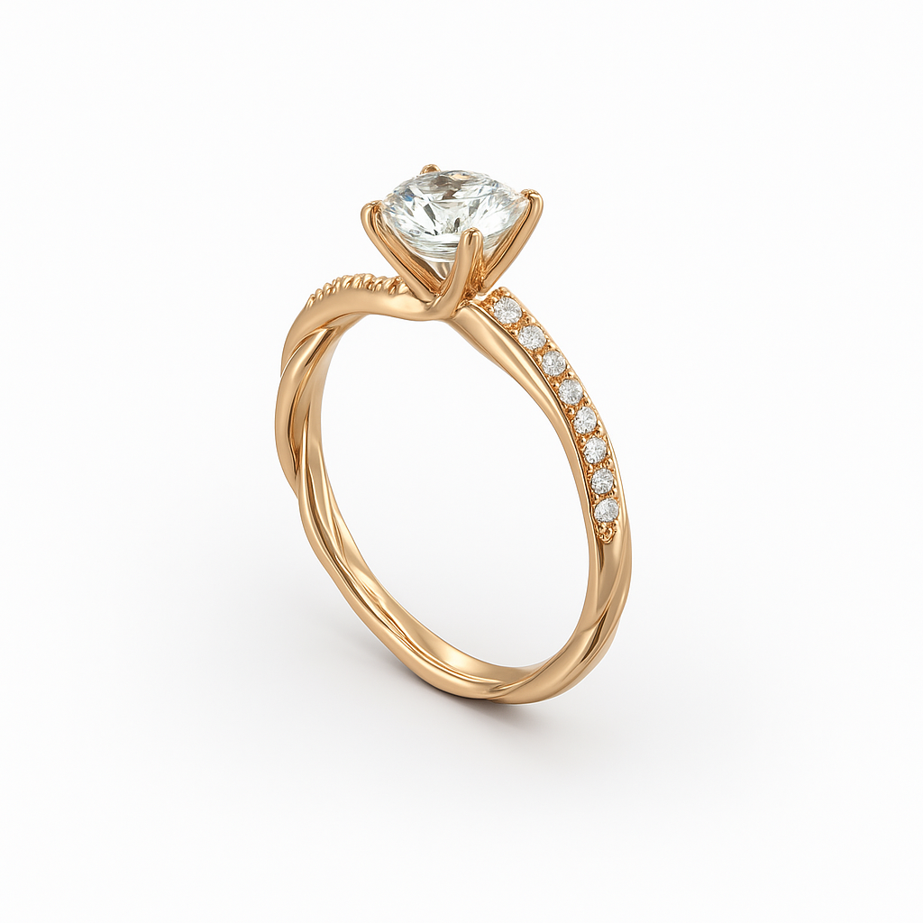 Diavont Twisted Band Cushion Cut Diamond Engagement Ring Mounting with Pavé Accents
