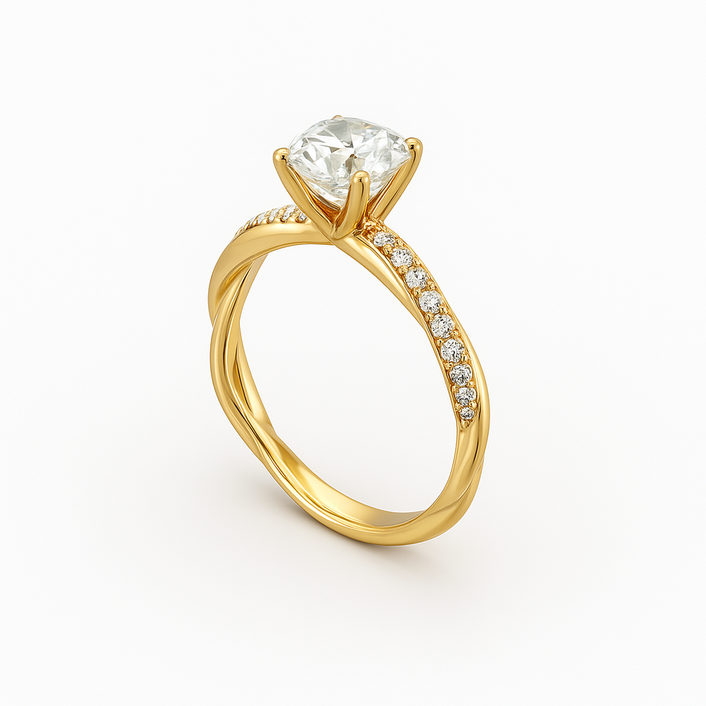Diavont Twisted Band Cushion Cut Diamond Engagement Ring Mounting with Pavé Accents