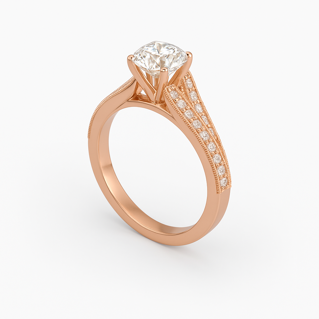 Diavont Vintage-Inspired Solitaire Ring with Split Shank Pavé Detailing