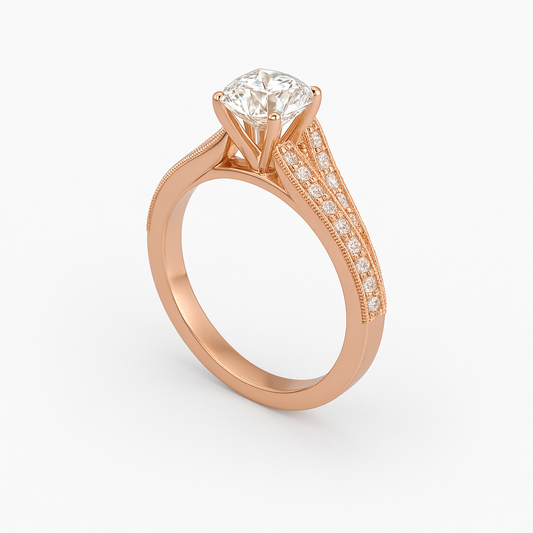 Diavont Vintage-Inspired Solitaire Ring with Split Shank Pavé Detailing