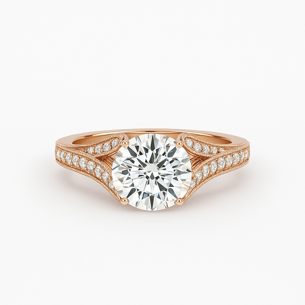 Diavont Vintage-Inspired Solitaire Ring with Split Shank Pavé Detailing