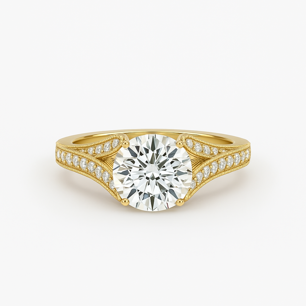 Diavont Vintage-Inspired Solitaire Ring with Split Shank Pavé Detailing