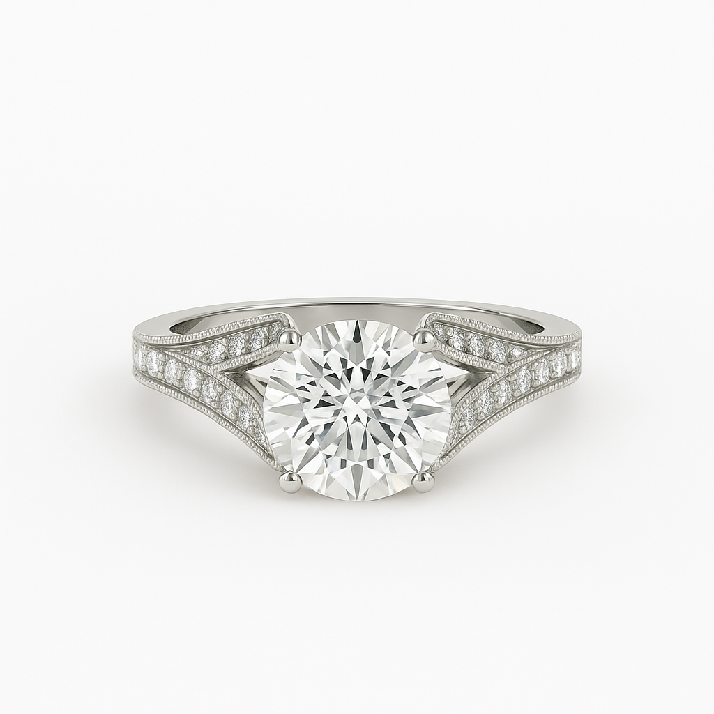 Diavont Vintage-Inspired Solitaire Ring with Split Shank Pavé Detailing