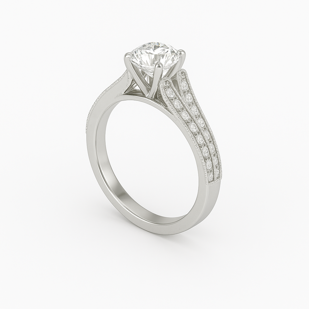 Diavont Vintage-Inspired Solitaire Ring with Split Shank Pavé Detailing
