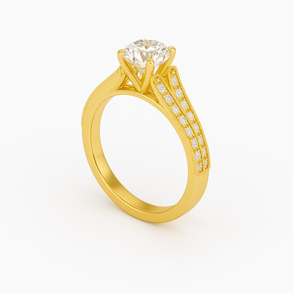 Diavont Vintage-Inspired Solitaire Ring with Split Shank Pavé Detailing