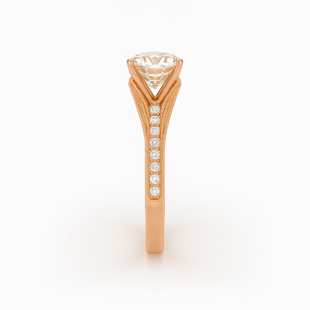 Diavont Vintage-Inspired Solitaire Ring with Split Shank Pavé Detailing