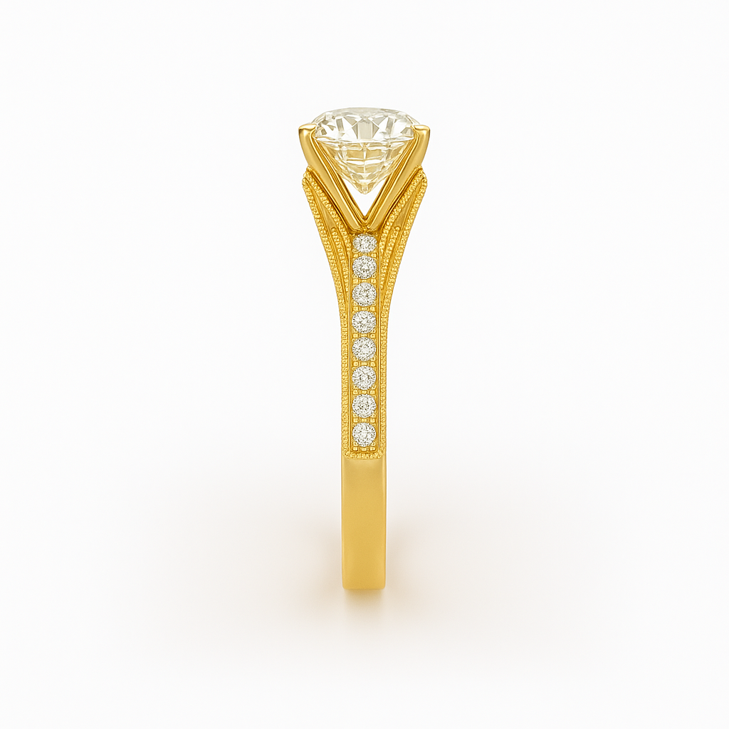 Diavont Vintage-Inspired Solitaire Ring with Split Shank Pavé Detailing