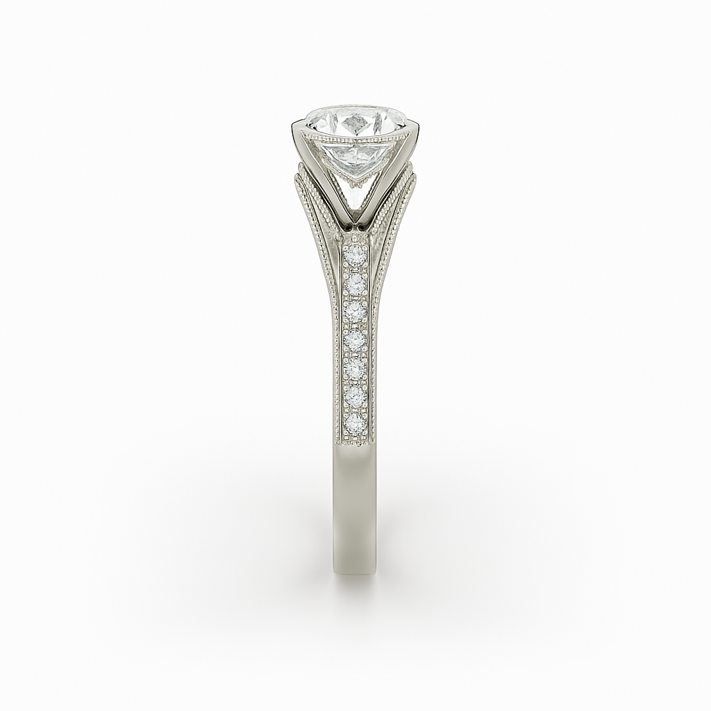 Diavont Vintage-Inspired Solitaire Ring with Split Shank Pavé Detailing