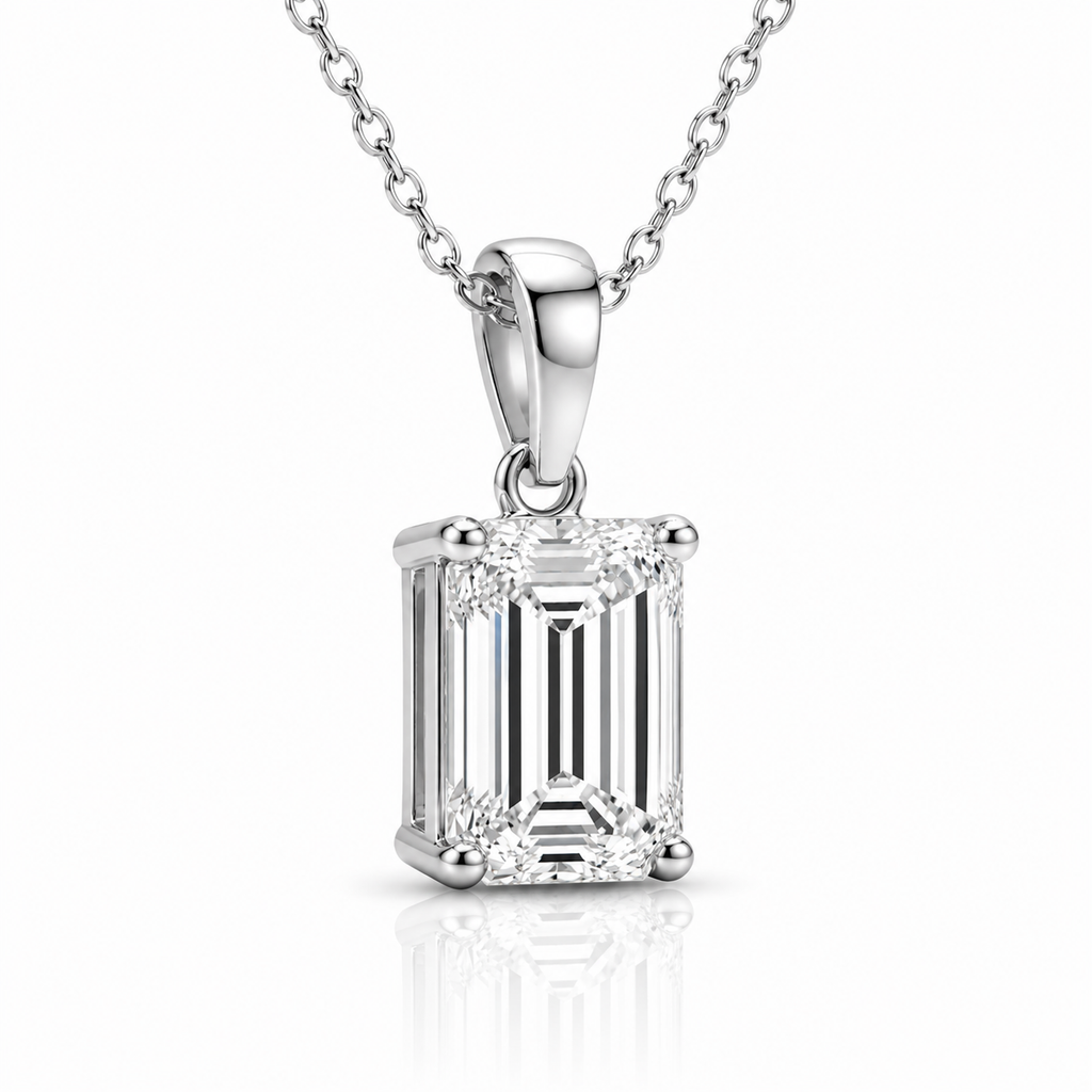 Emerald Diamond Pendant Necklace with Chain