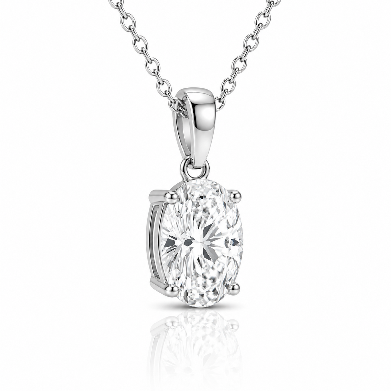 Oval Diamond Pendant Necklace with Chain