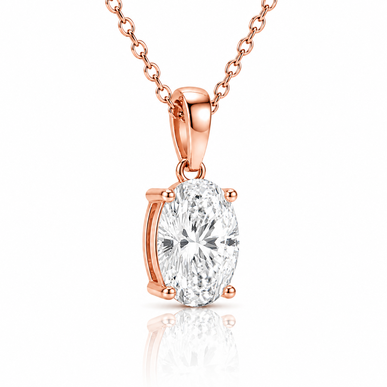 Oval Diamond Pendant Necklace with Chain