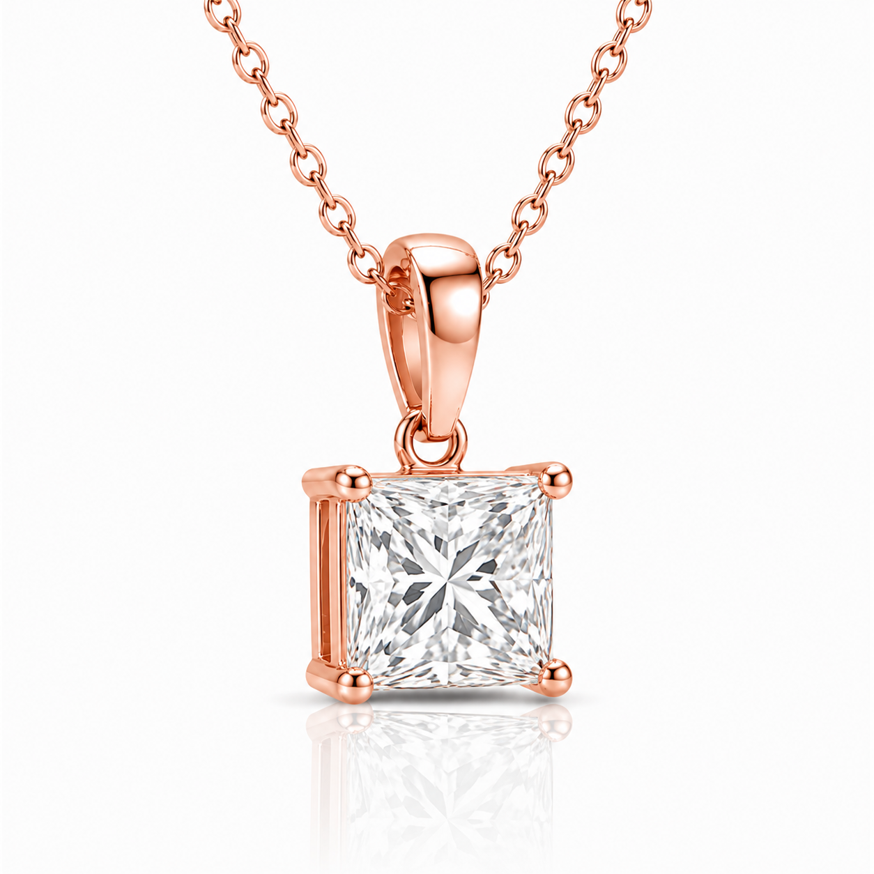 Princess Diamond Pendant Necklace with Chain