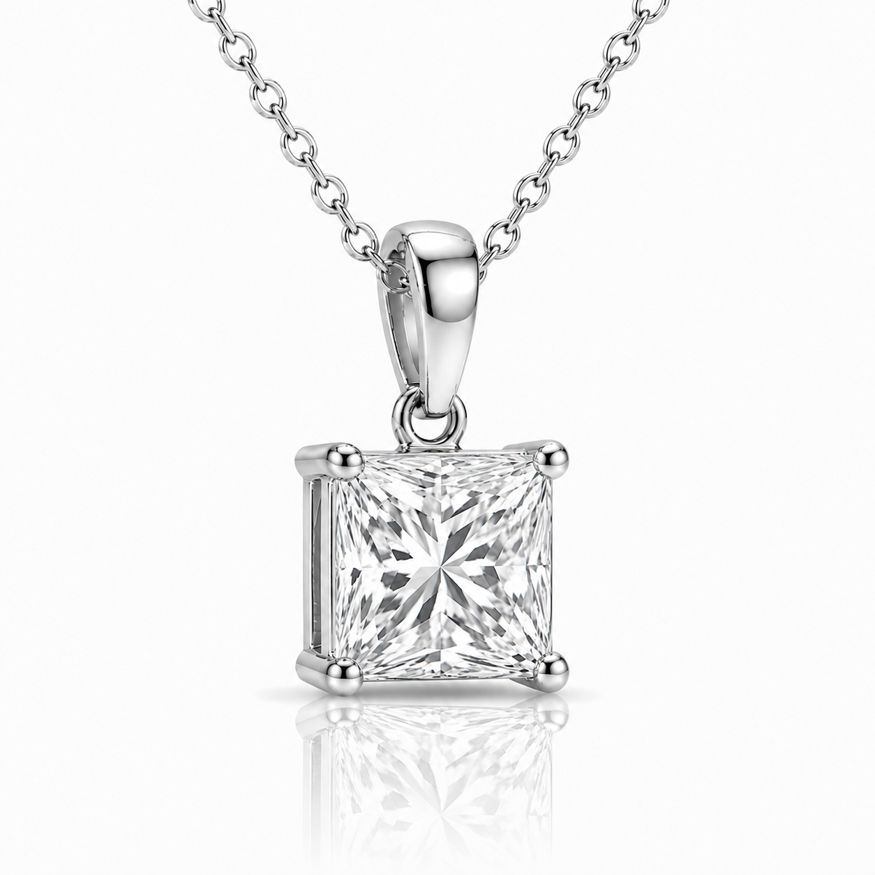 Princess Diamond Pendant Necklace with Chain