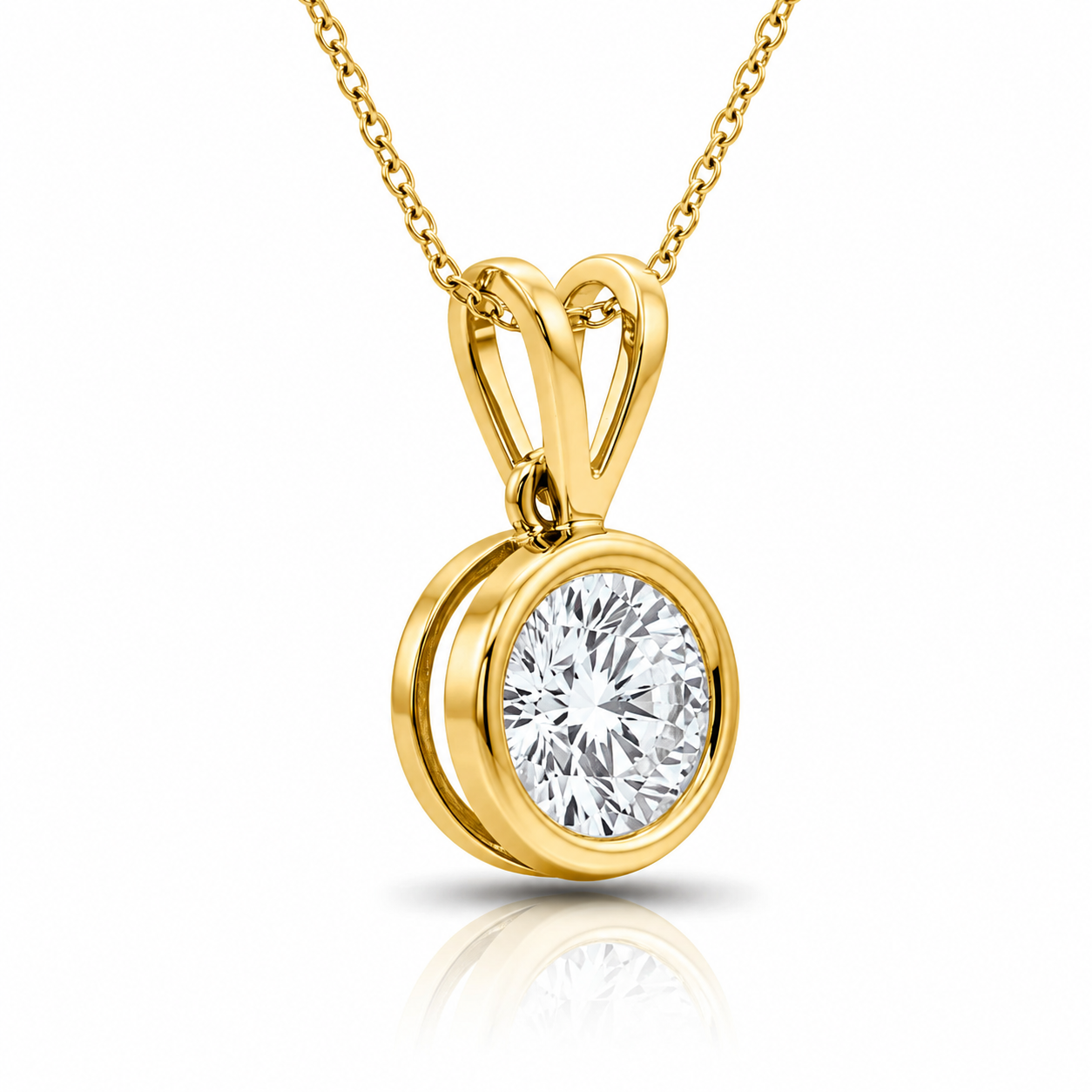 Bezel Round Solitaire Diamond Pendant Necklace