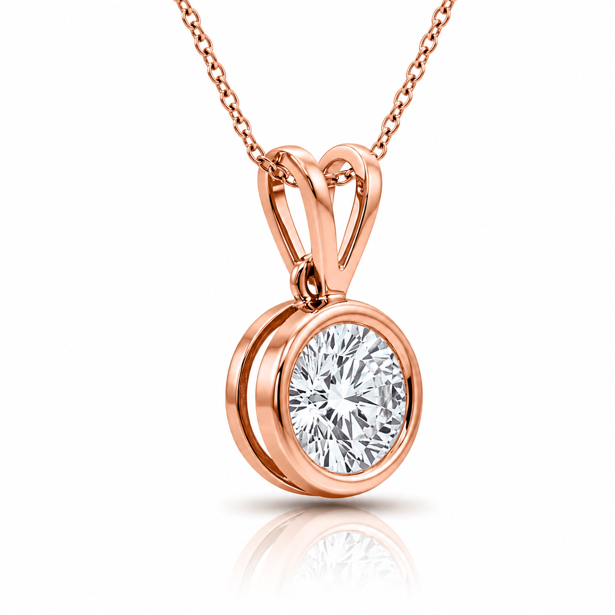 Bezel Round Solitaire Diamond Pendant Necklace