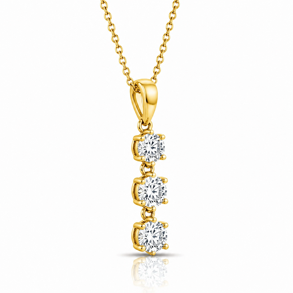 Triple Round Cut Diamond Pendant with Chain