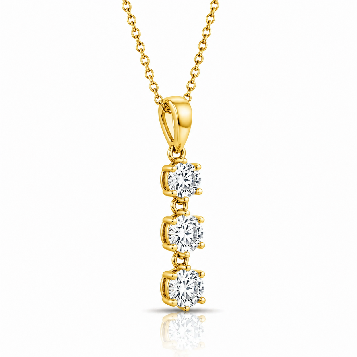 Triple Round Cut Diamond Pendant with Chain