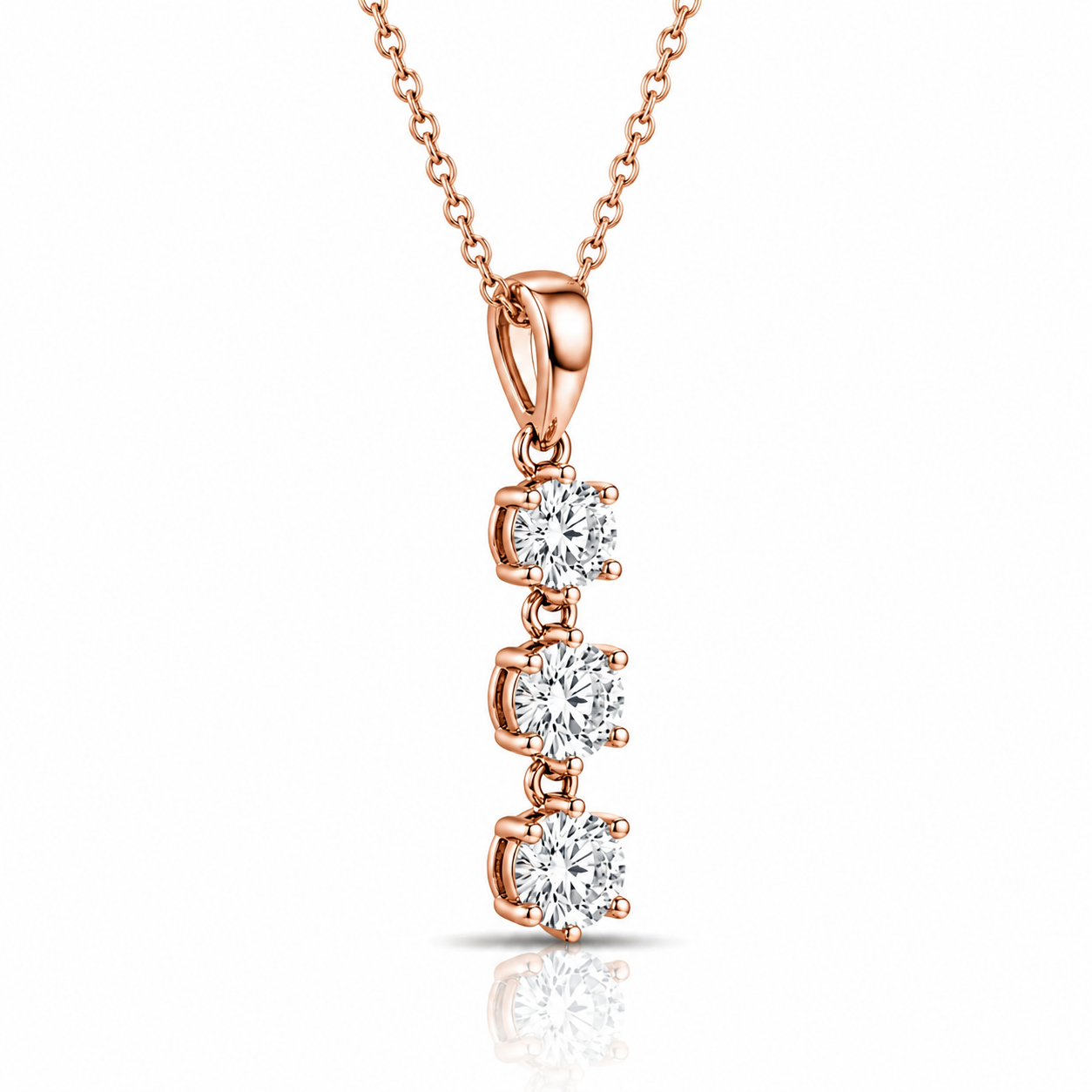 Triple Round Cut Diamond Pendant with Chain