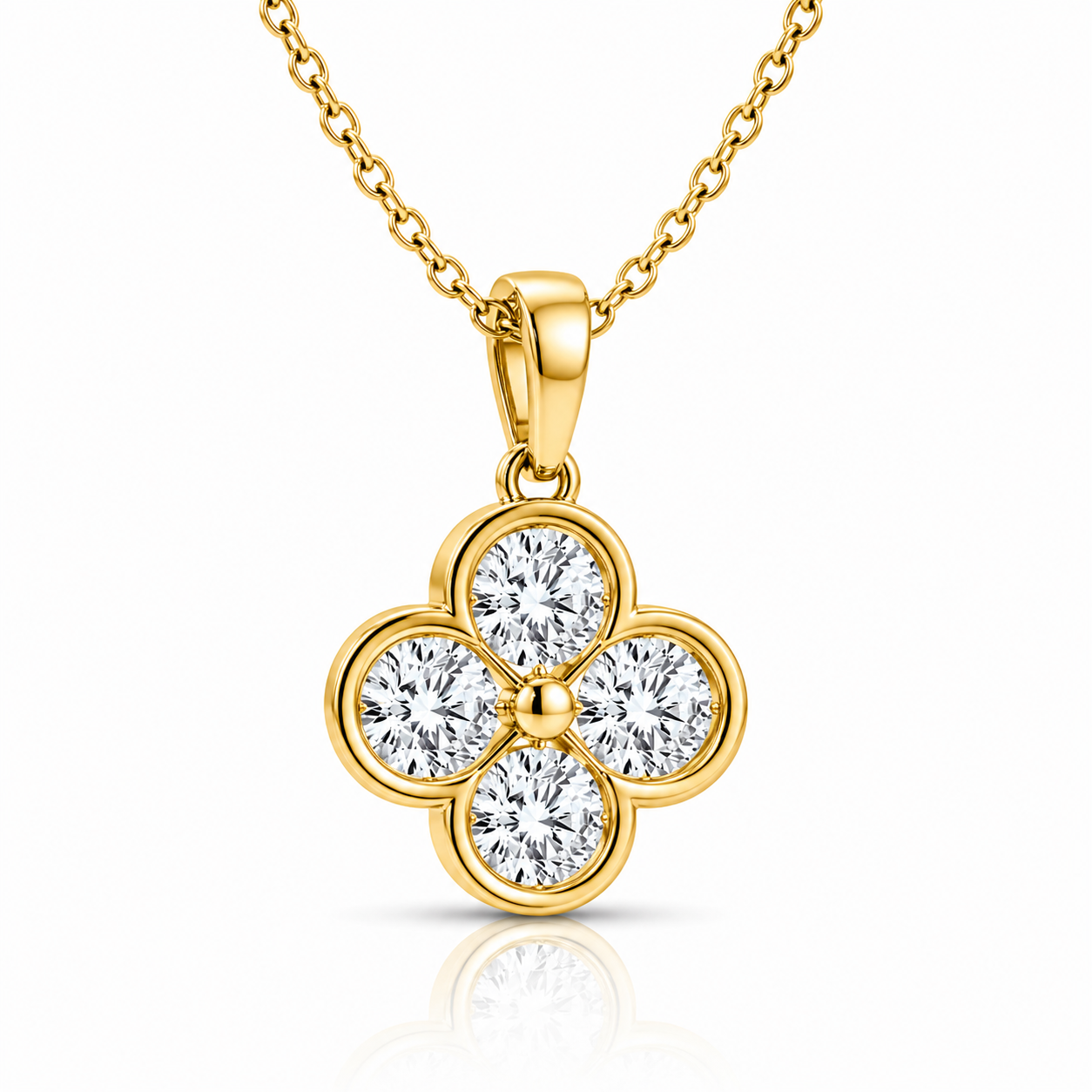 Clover Round Cut Diamond Pendant with Chain