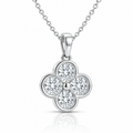 Clover Round Cut Diamond Pendant with Chain