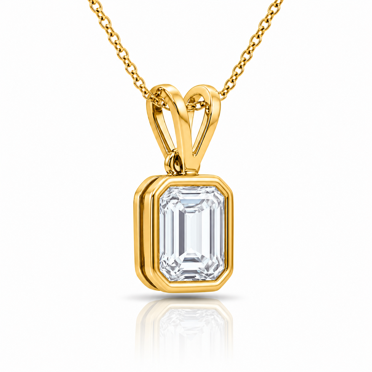 Emerald Cut Diamond Pendant with Chain
