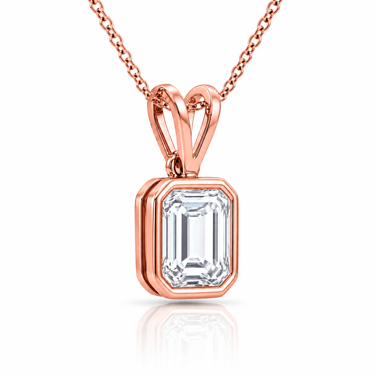 Emerald Cut Diamond Pendant with Chain