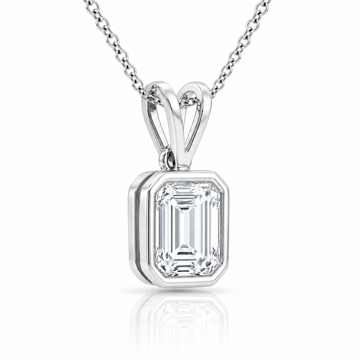Emerald Cut Diamond Pendant with Chain