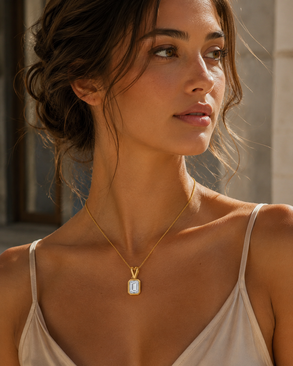 Emerald Cut Diamond Pendant with Chain