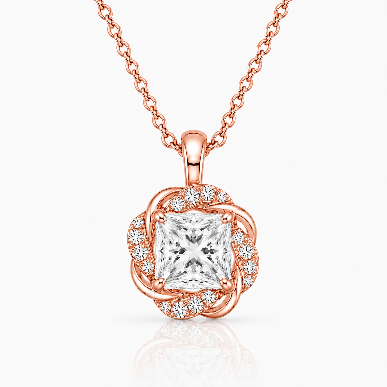 Princess Halo Cut Diamond Pendant with Chain