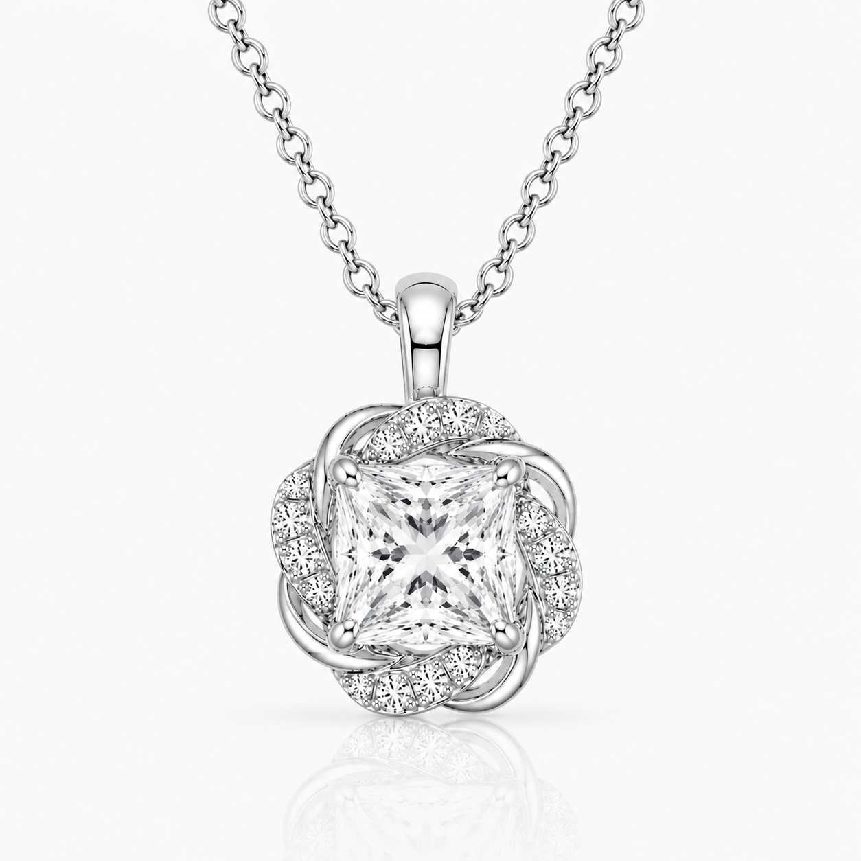 Princess Halo Cut Diamond Pendant with Chain