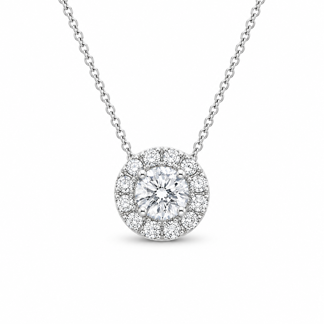 Round Halo Cut Diamond Pendant with Chain