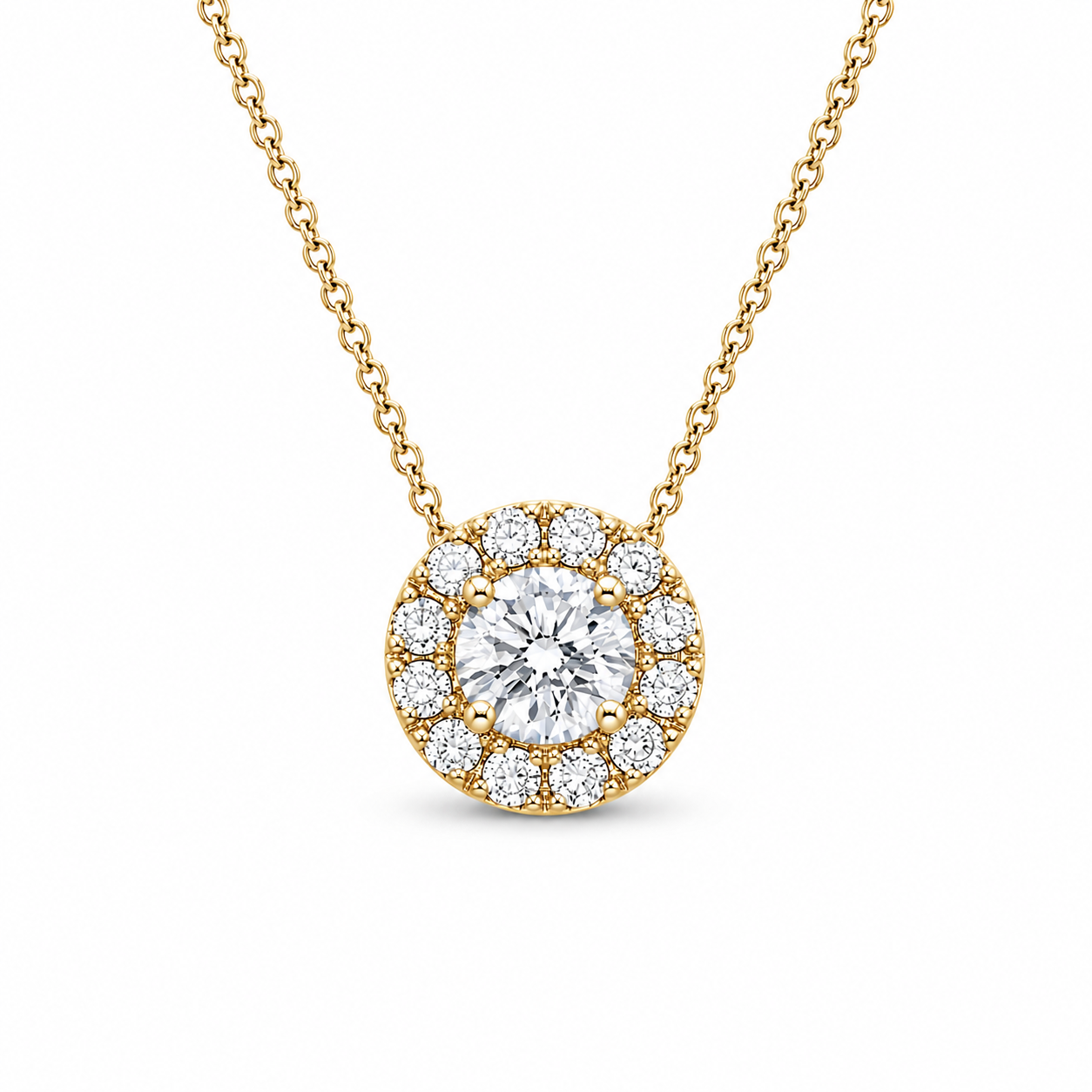 Round Halo Cut Diamond Pendant with Chain