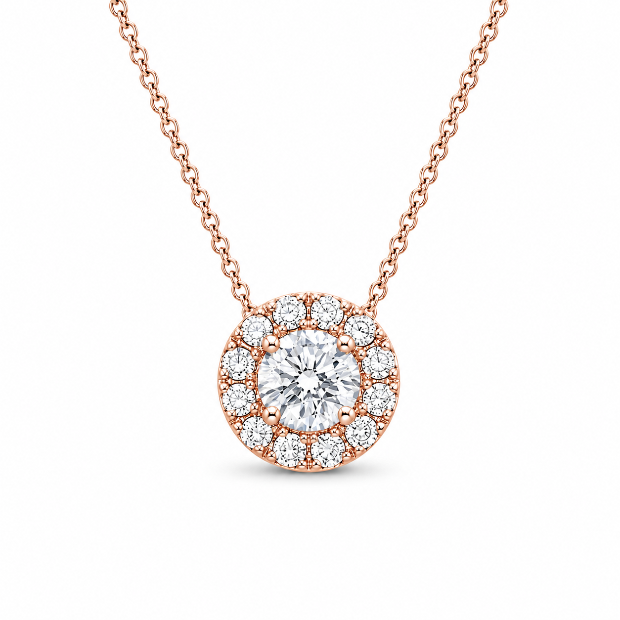Round Halo Cut Diamond Pendant with Chain