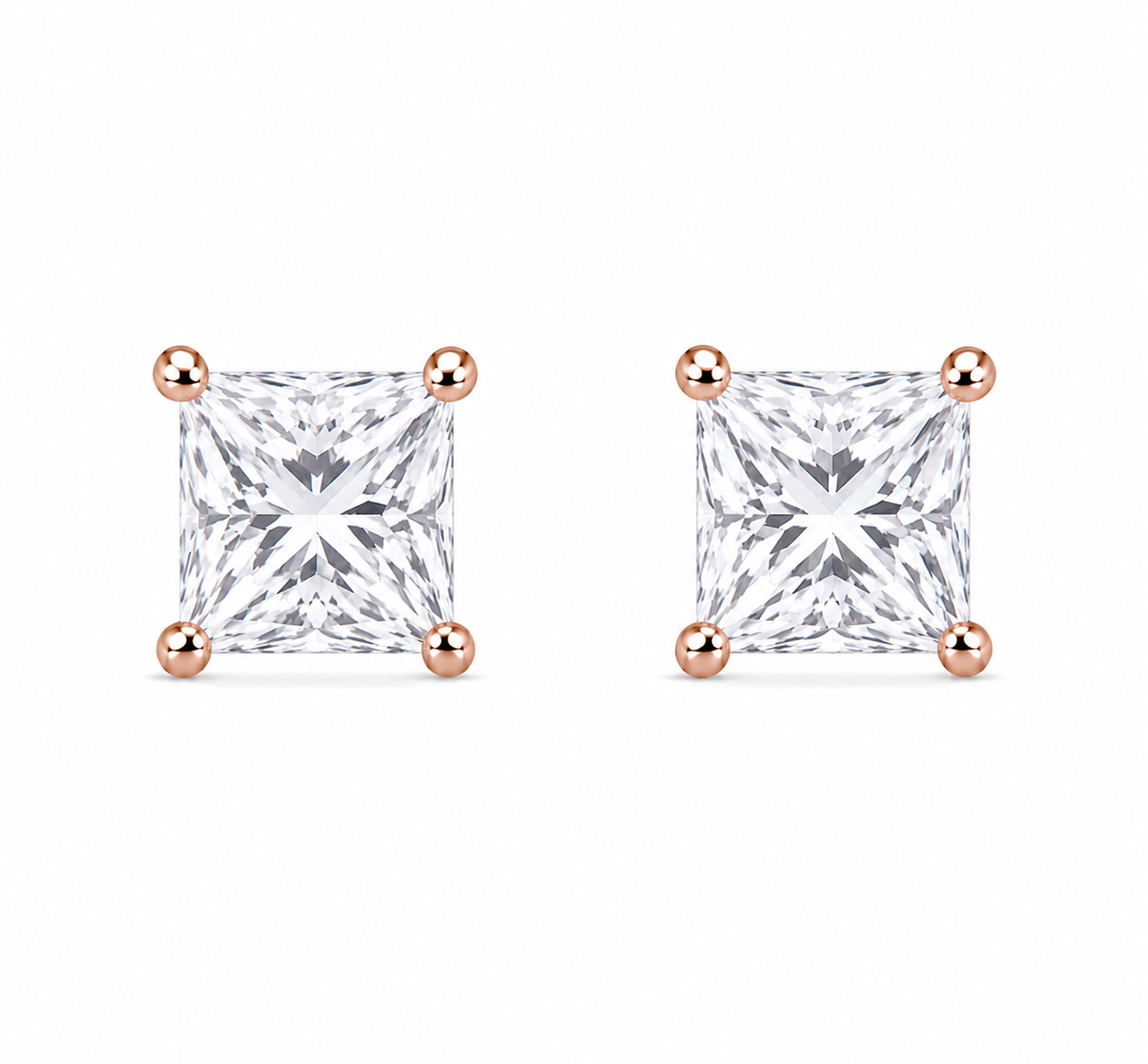 Princess-Cut Diamond Solitaire Studs
