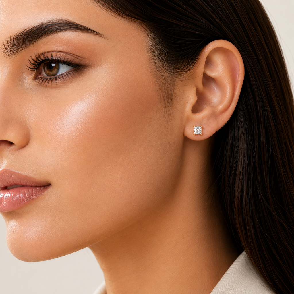 Princess-Cut Diamond Solitaire Studs