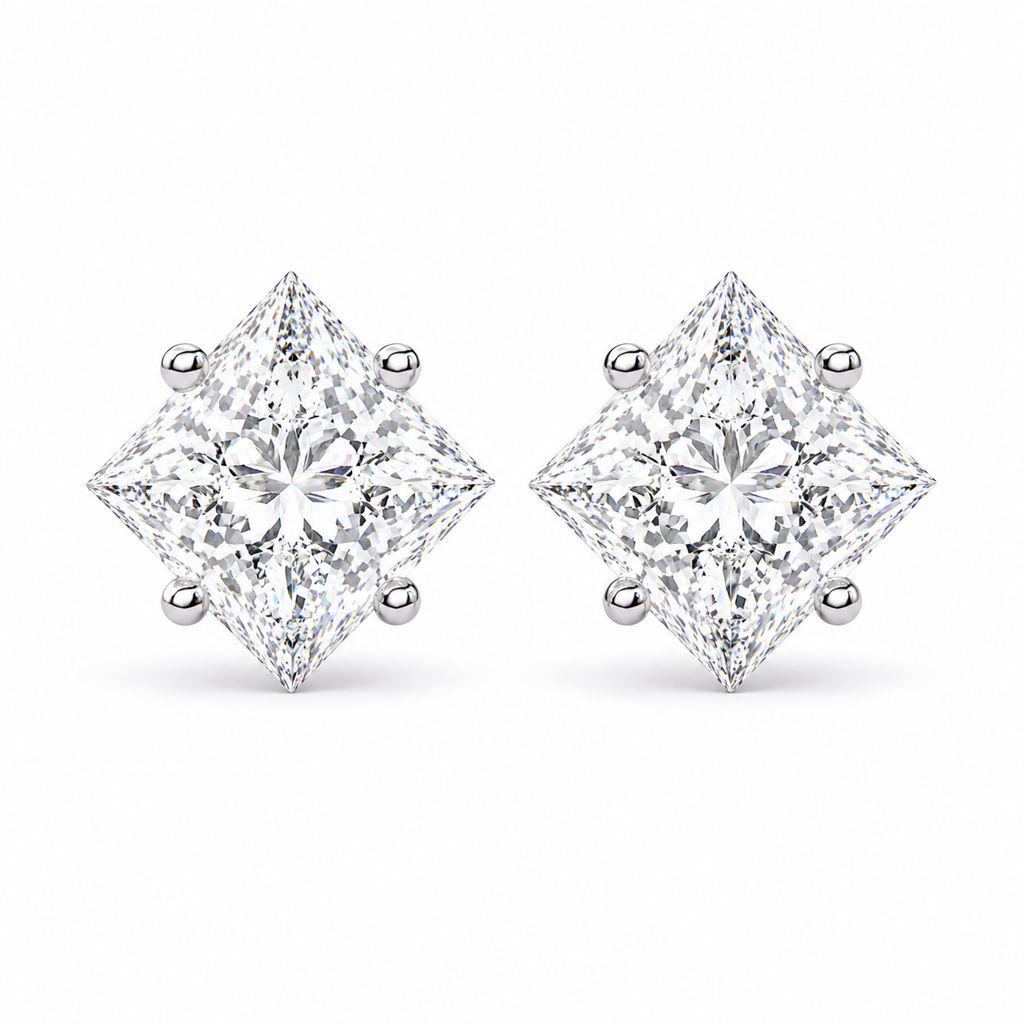Princess-Cut Twisted Diamond Solitaire Studs