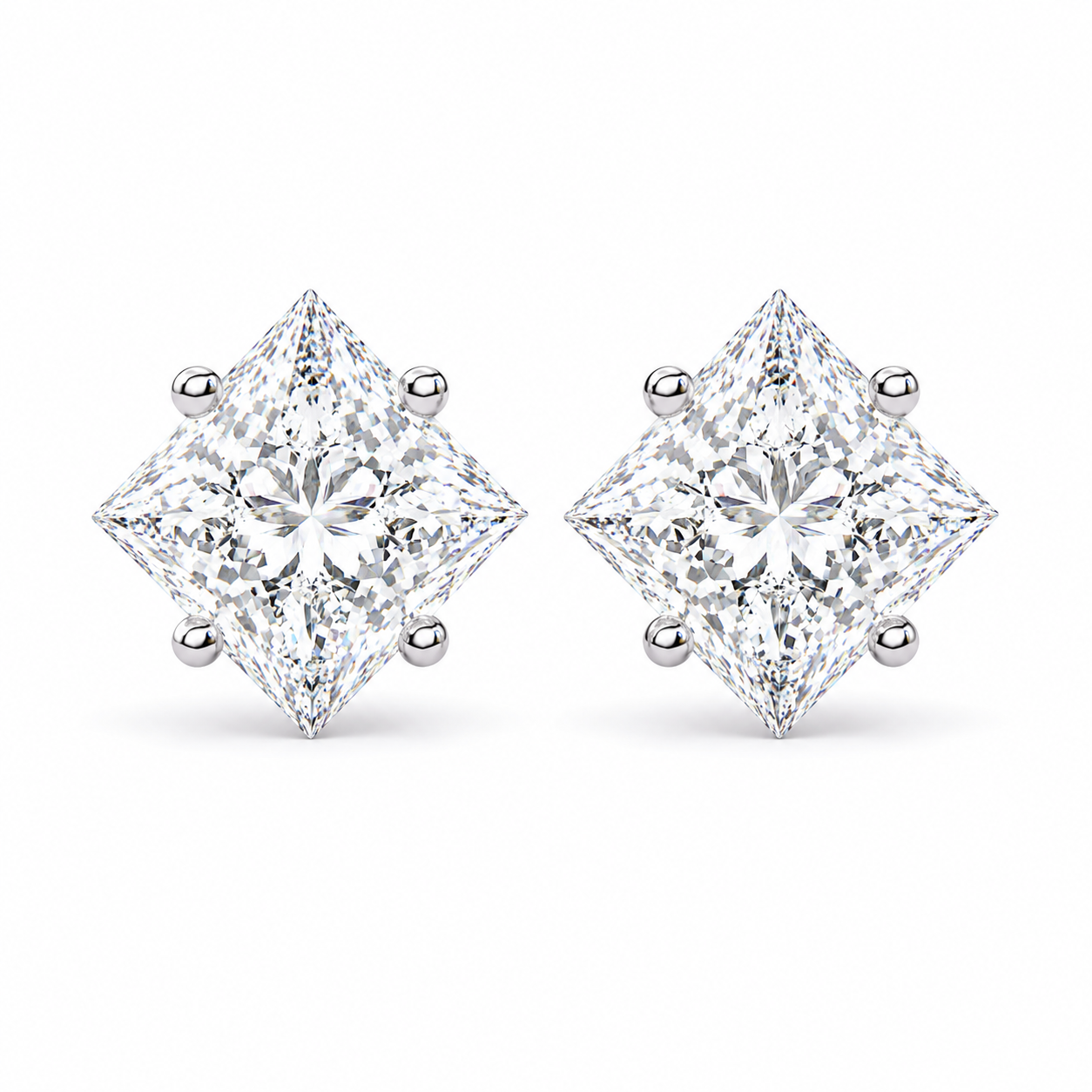 Princess-Cut Twisted Diamond Solitaire Studs