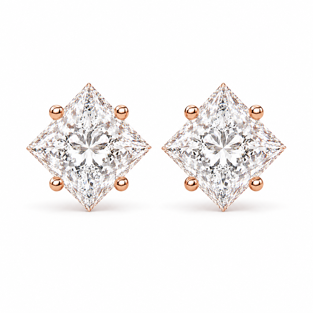 Princess-Cut Twisted Diamond Solitaire Studs
