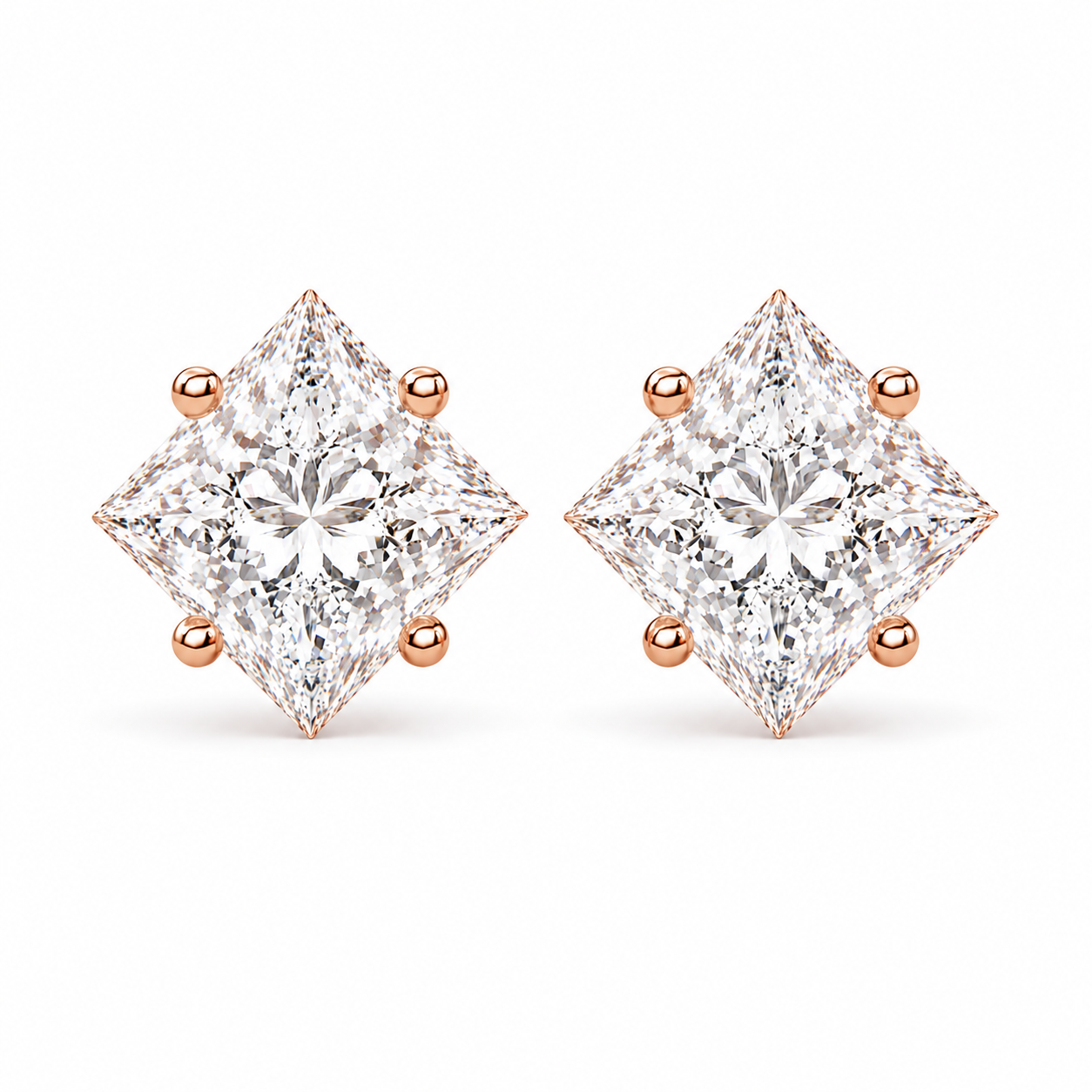 Princess-Cut Twisted Diamond Solitaire Studs