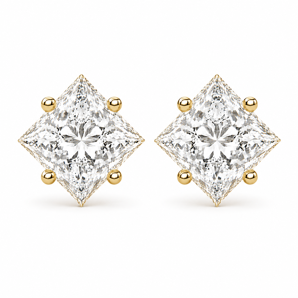 Princess-Cut Twisted Diamond Solitaire Studs