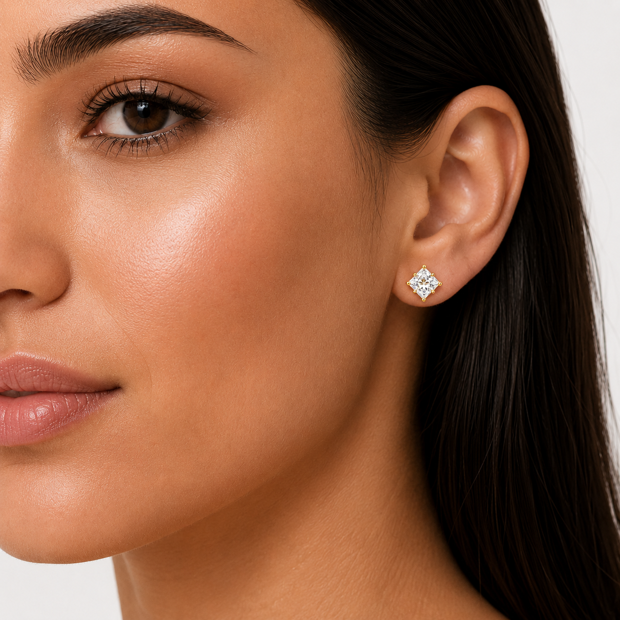 Princess-Cut Twisted Diamond Solitaire Studs
