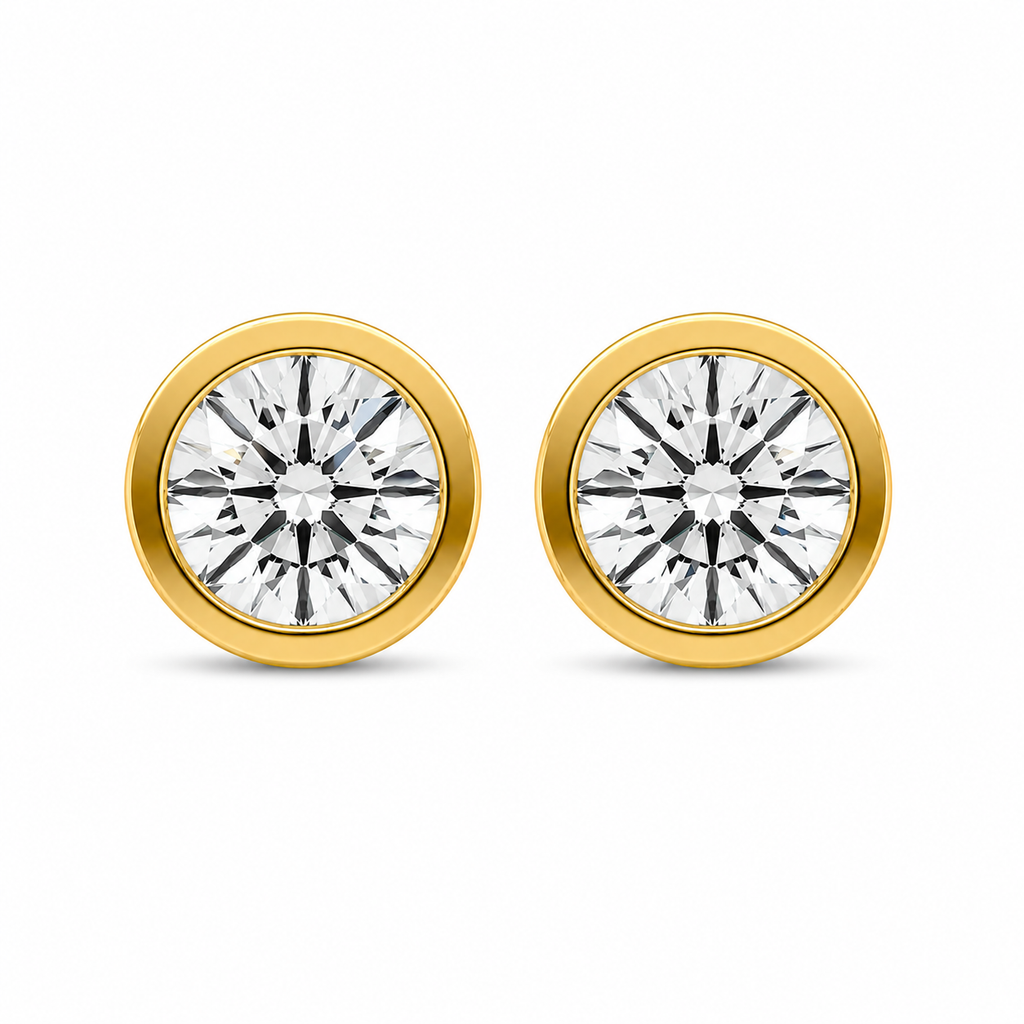Round Bezel Set Diamond Stud Earrings