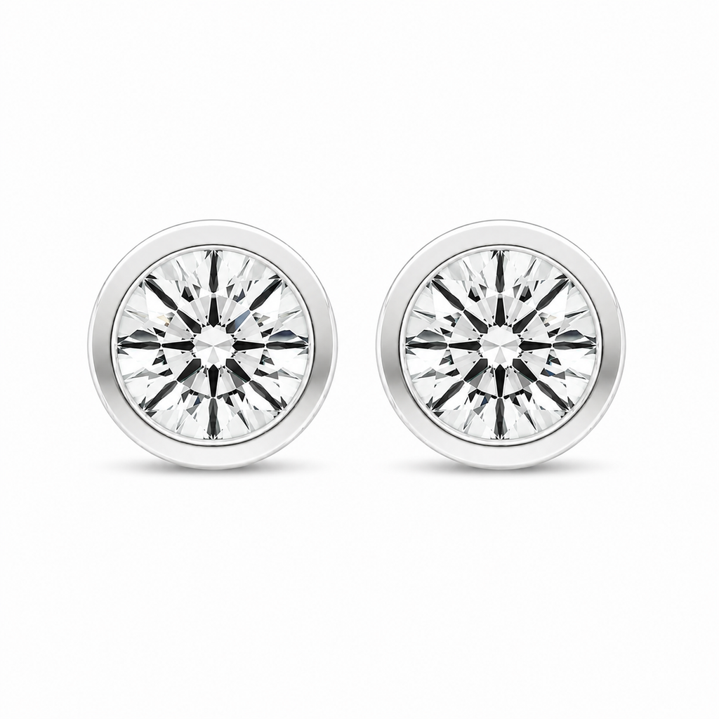 Round Bezel Set Diamond Stud Earrings