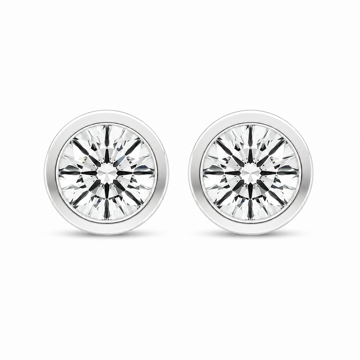 Round Bezel Set Diamond Stud Earrings