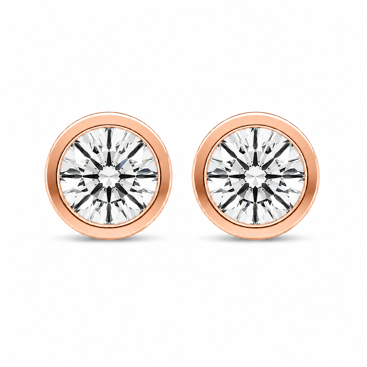 Round Bezel Set Diamond Stud Earrings