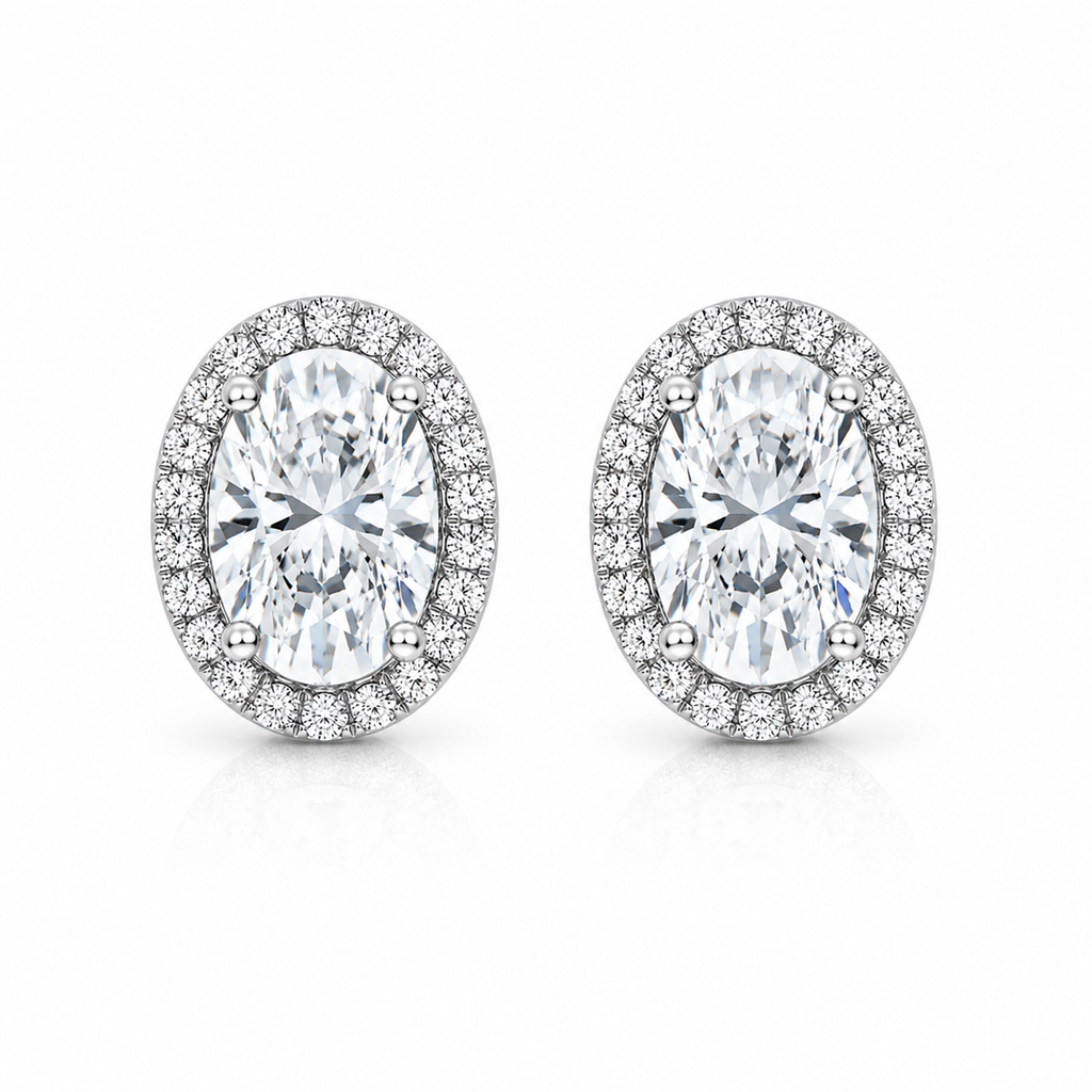 Oval Halo Diamond Stud Earrings