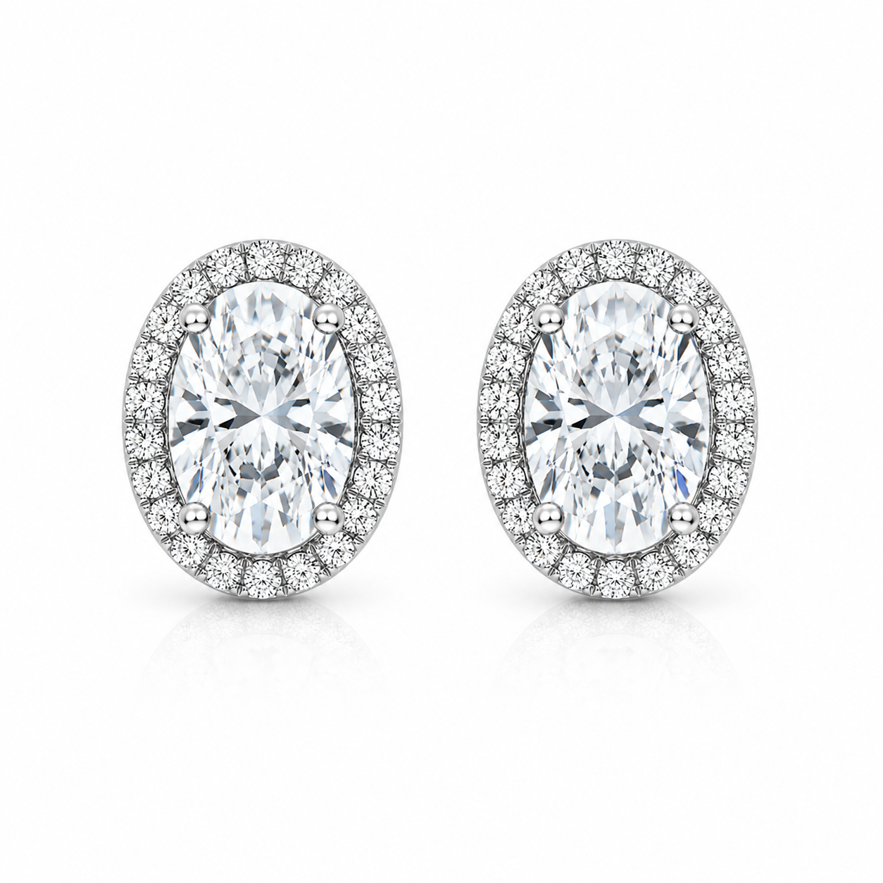 Oval Halo Diamond Stud Earrings