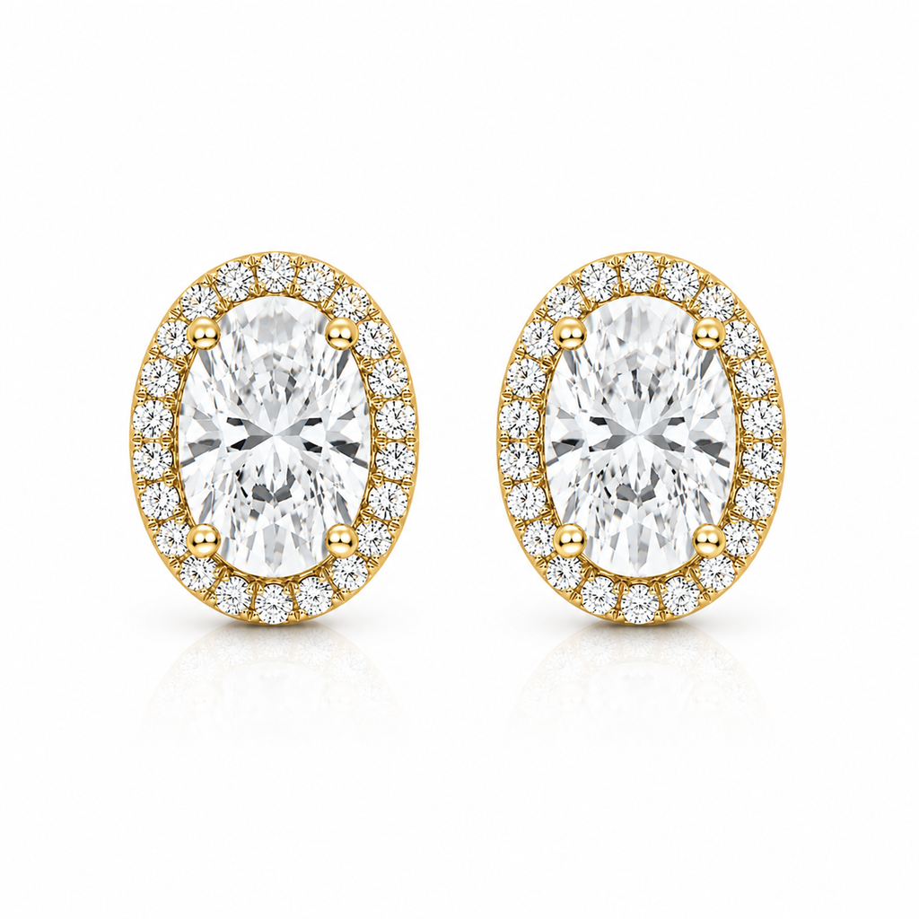 Oval Halo Diamond Stud Earrings