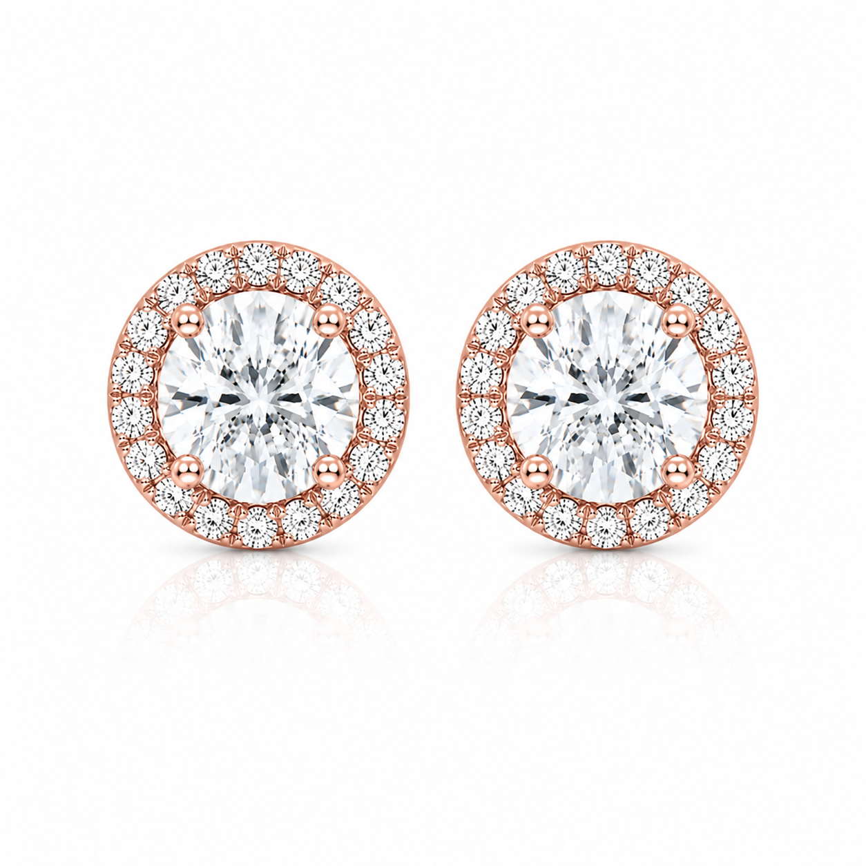 Round Halo Diamond Stud Earrings
