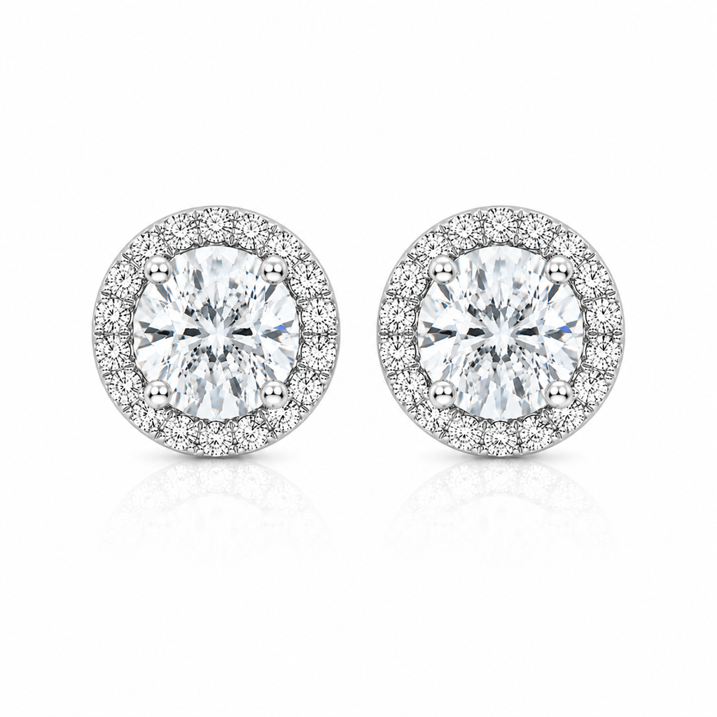 Round Halo Diamond Stud Earrings